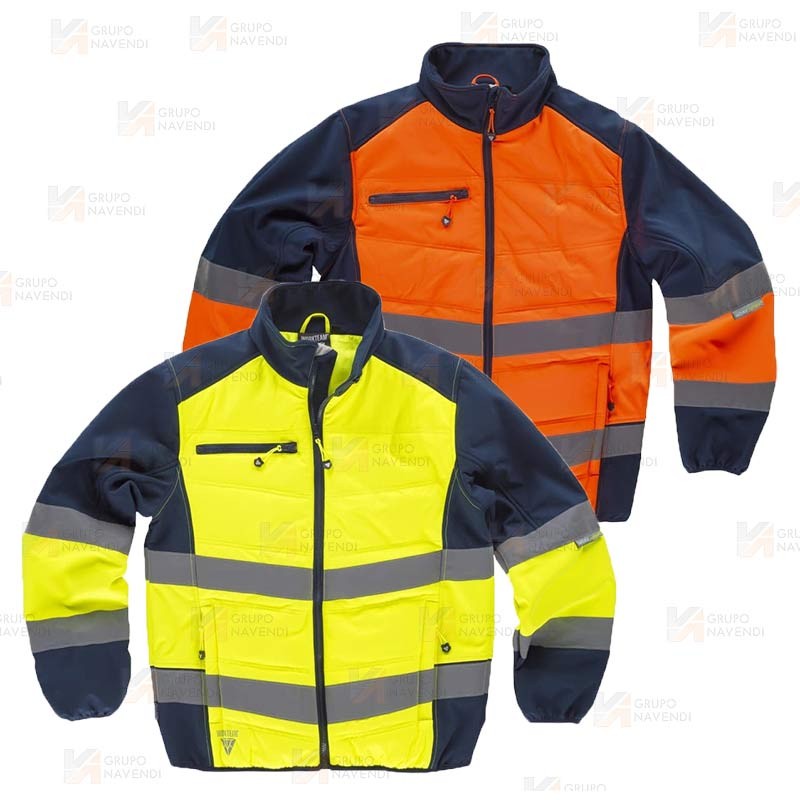 Cazadora softshell bicolor acolchada de alta visibilidad