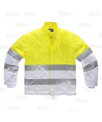 Parka bicolor acolchado de alta visibilidad para industria alimentaria