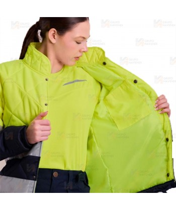 Parka bicolor acolchado de alta visibilidad para industria alimentaria