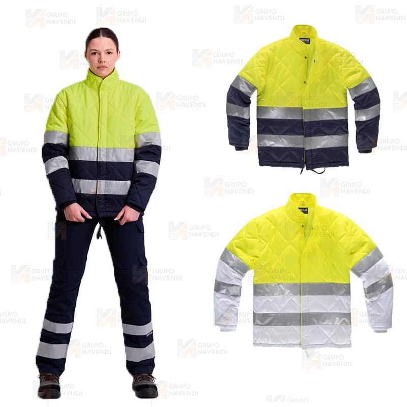 Parka bicolor acolchado de alta visibilidad para industria alimentaria