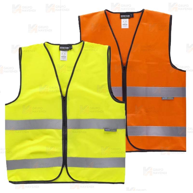 Chaleco económico de alta visibilidad clase 2 con cremallera color naranja flúor