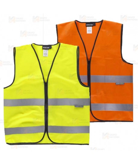 Chaleco económico de alta visibilidad clase 2 con cremallera color naranja flúor