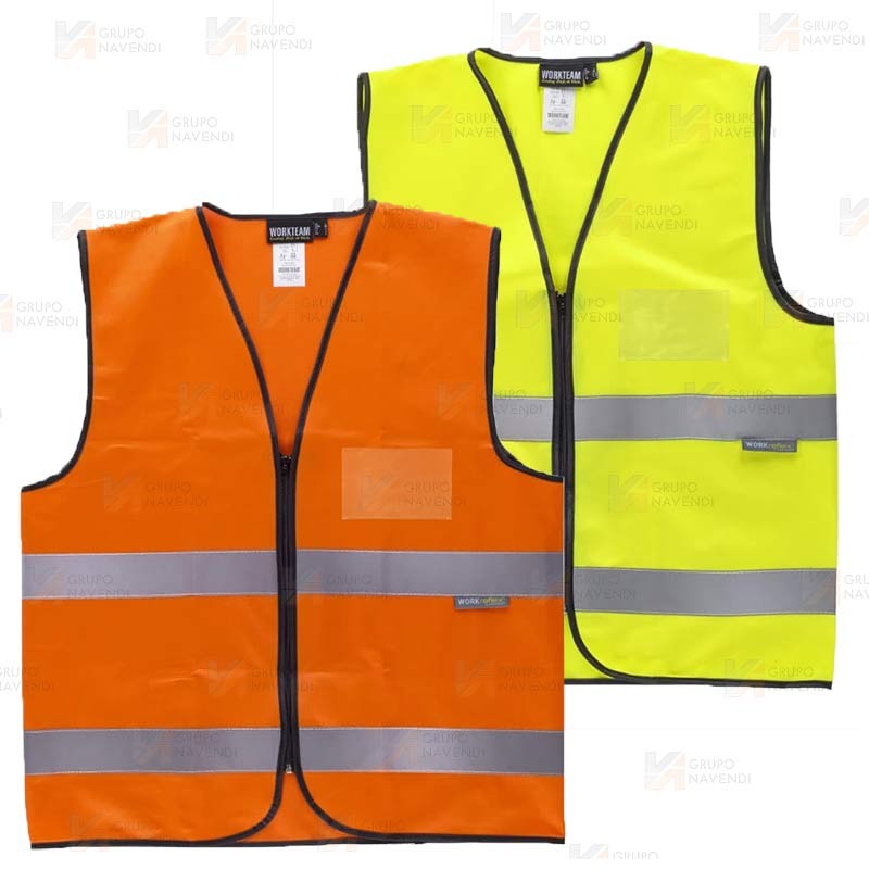 Chaleco económico de alta visibilidad con cremallera y bolsillo de identificación color naranja flúor