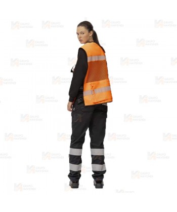 Chaleco paramédico de rejilla con cintas reflectantes color naranja flúor