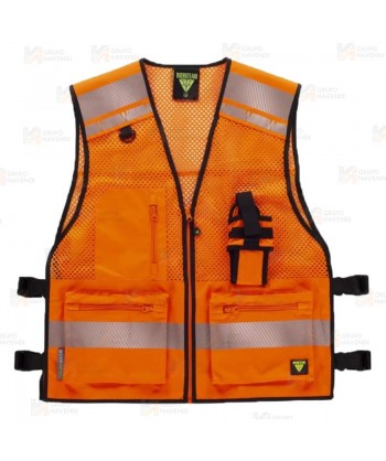 Chaleco paramédico de rejilla con cintas reflectantes color naranja flúor