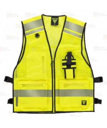 Chaleco paramédico de rejilla con cintas reflectantes color amarillo flúor