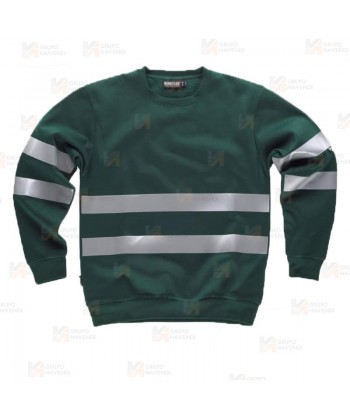 Sudadera de felpa color verde cuello redondo con cintas reflectantes