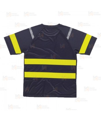 Camiseta transpirable con cintas reflectantes segmentadas amarillas
