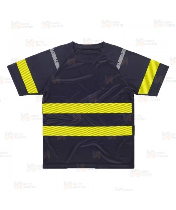 Camiseta transpirable con cintas reflectantes segmentadas amarillas