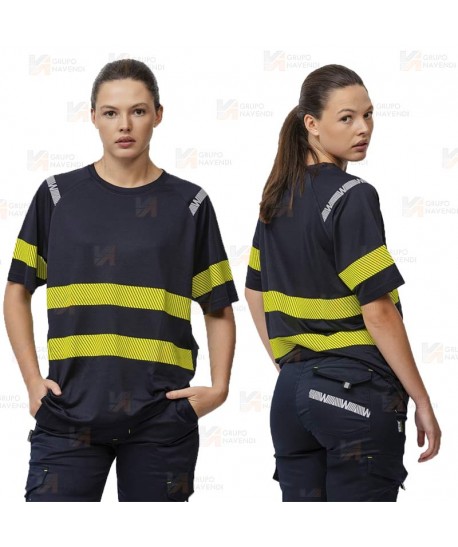 Camiseta transpirable con cintas reflectantes segmentadas amarillas