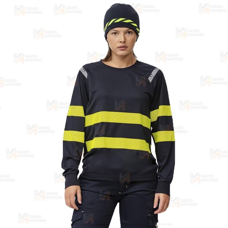 Camiseta transpirable con cintas reflectantes segmentadas amarillas