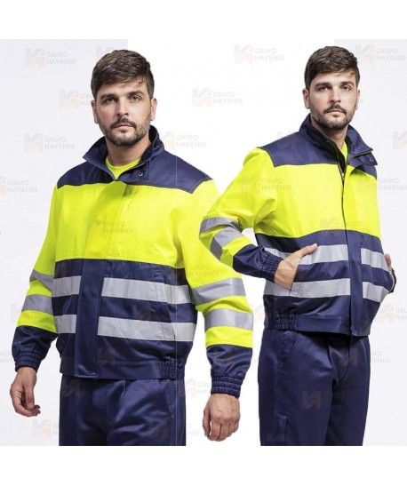 Cazadora bicolor de alta visibilidad antiestática y protección química