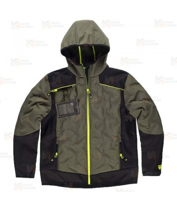 Chaqueta Softshell acolchado bicolor, con capucha