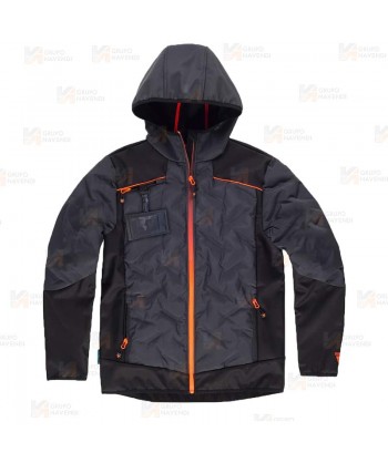 Chaqueta Softshell acolchado bicolor, con capucha