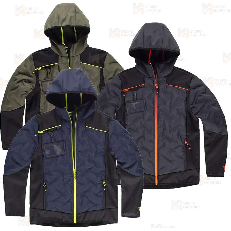 Chaqueta Softshell acolchado bicolor, con capucha