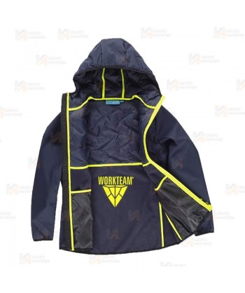 Chaqueta Softshell acolchado bicolor, con capucha