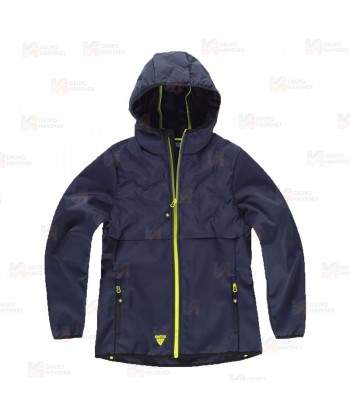 Chaqueta Softshell acolchado bicolor, con capucha