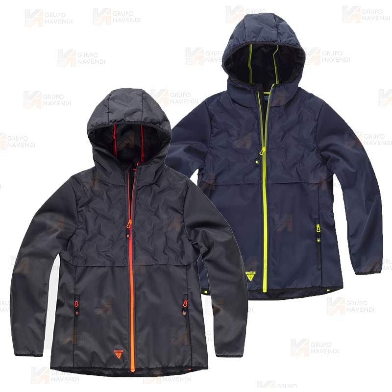 Chaqueta Softshell acolchado bicolor, con capucha