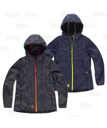 Chaqueta Softshell acolchado bicolor, con capucha