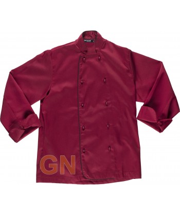 Chaqueta de cocina unisex de manga larga y puños color burdeos