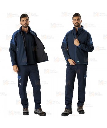 Parka ligera de tejido softshell bicolor con membrana color marino y azafata