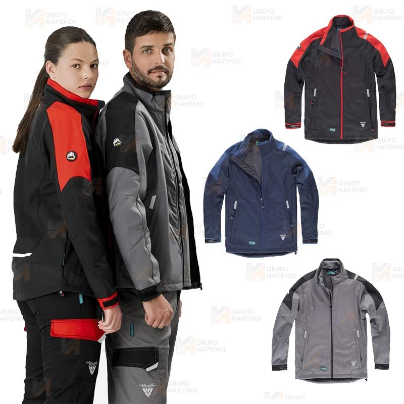 Parka ligera de tejido softshell bicolor con membrana color negro y rojo