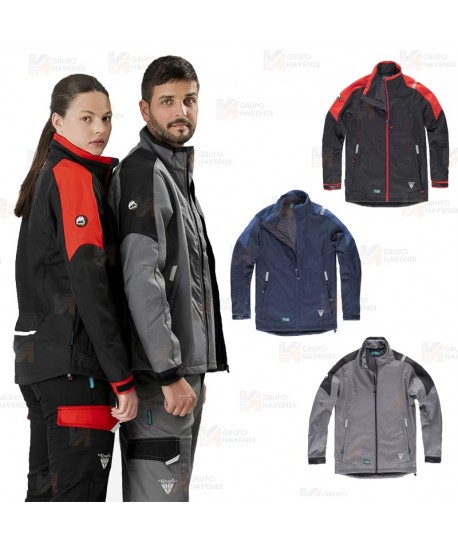Parka ligera de tejido softshell bicolor con membrana color negro y rojo