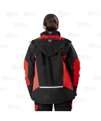 Parka bicolor acolchada y con capucha color rojo y negro