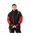 Parka bicolor acolchada y con capucha color rojo y negro