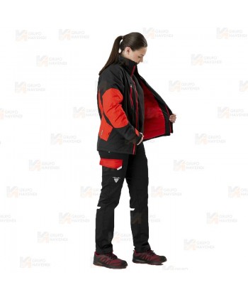 Parka bicolor acolchada y con capucha color rojo y negro