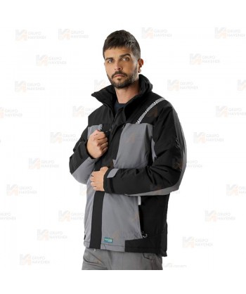 Parka bicolor acolchada y con capucha color gris y negro