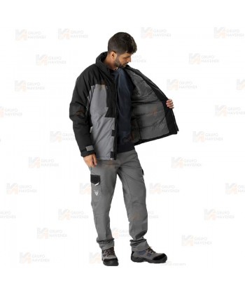 Parka bicolor acolchada y con capucha color gris y negro