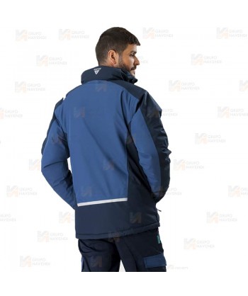 Parka bicolor acolchada y con capucha color marino y azul azafata