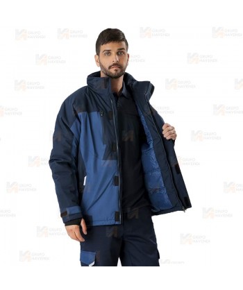 Parka bicolor acolchada y con capucha color marino y azul azafata