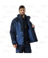 Parka bicolor acolchada y con capucha color marino y azul azafata