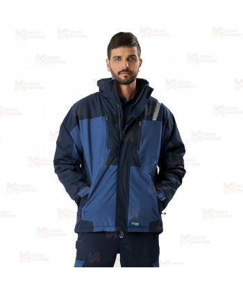 Parka bicolor acolchada y con capucha color marino y azul azafata