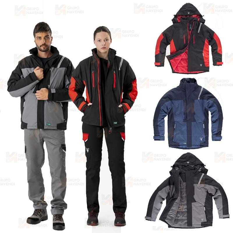 Parka laboral bicolor acolchada y con capucha