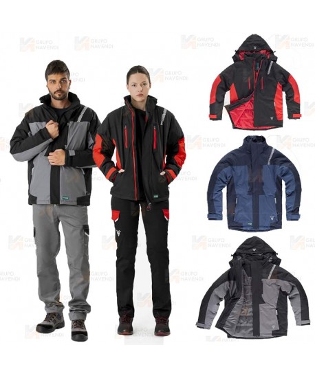 Parka laboral bicolor acolchada y con capucha