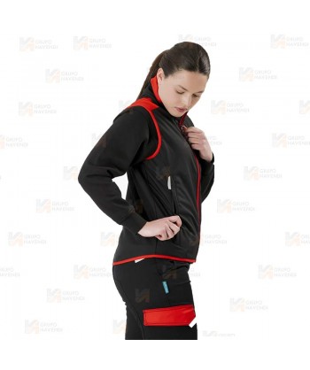 Chaleco bicolor acolchado con tejido softshell color rojo y negro