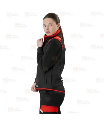 Chaleco bicolor acolchado con tejido softshell color rojo y negro