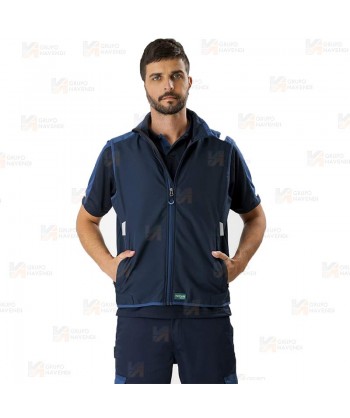 Chaleco bicolor acolchado con tejido softshell color marino y azul azafata