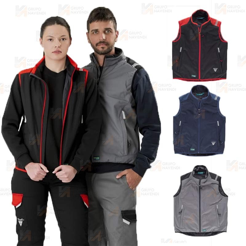Chaleco bicolor acolchado con tejido softshell color gris y negro