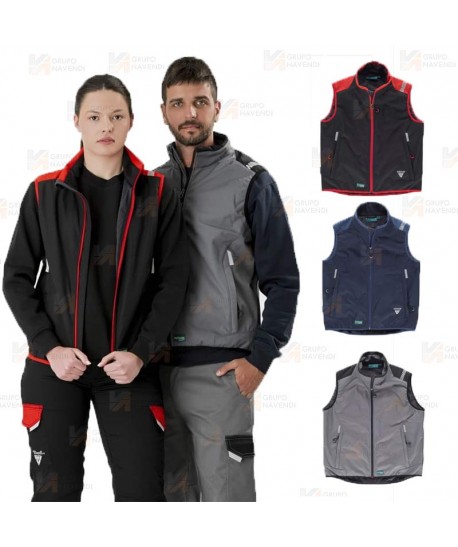 Chaleco bicolor acolchado con tejido softshell color gris y negro