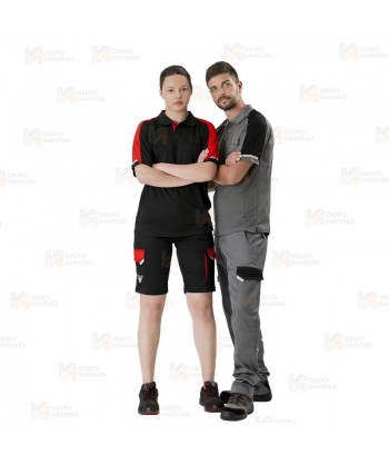 Pantalón bielástico multibolsillos con refuerzos color gris y negro