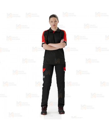 Pantalón bielástico multibolsillos con refuerzos color negro y rojo