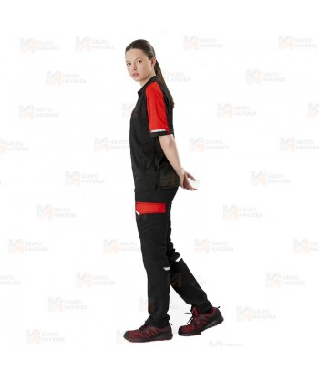 Pantalón bielástico multibolsillos con refuerzos color negro y rojo