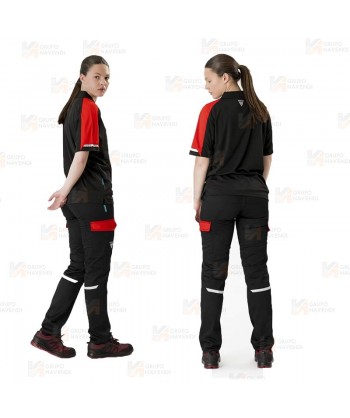 Pantalón bielástico multibolsillos con refuerzos color negro y rojo