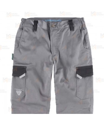 Pantalón bielástico multibolsillos con refuerzos color gris y negro