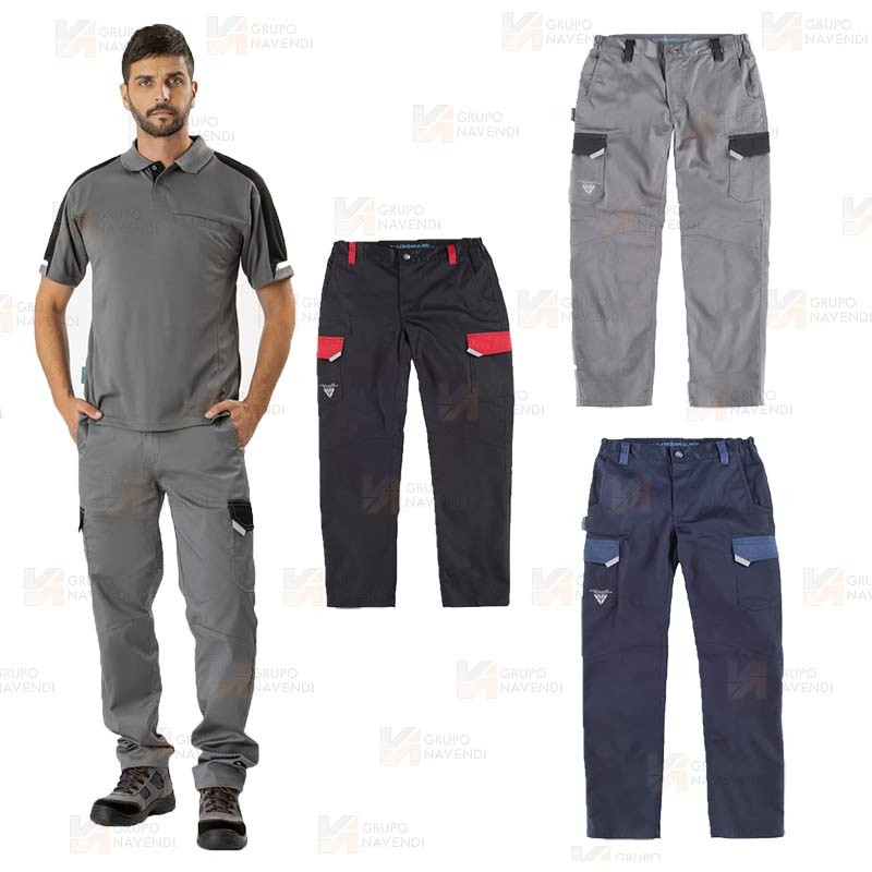 Pantalón bielástico multibolsillos con refuerzos color azafata y marino