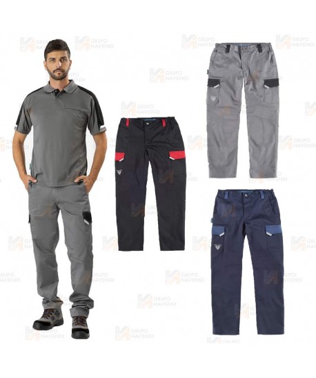 Pantalón bielástico multibolsillos con refuerzos color azafata y marino